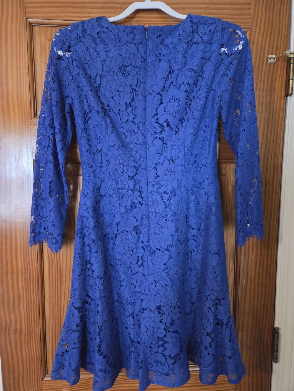 J.Crew Cobalt Blue Lace Fit and Flair Cocktail Dress with Trumpet Hem - Picture 2 of 5